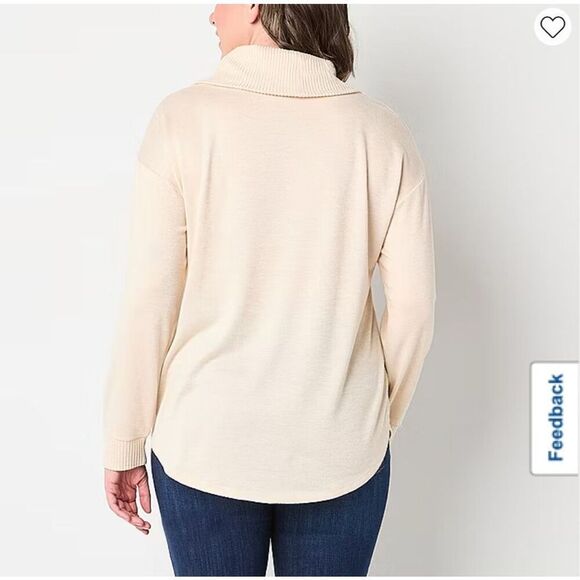 NWT ST. JOHN’S BAY Women’s Tunic Top XL Beige Long Sleeve Cowl Neck Curved Hem - Picture 2 of 15